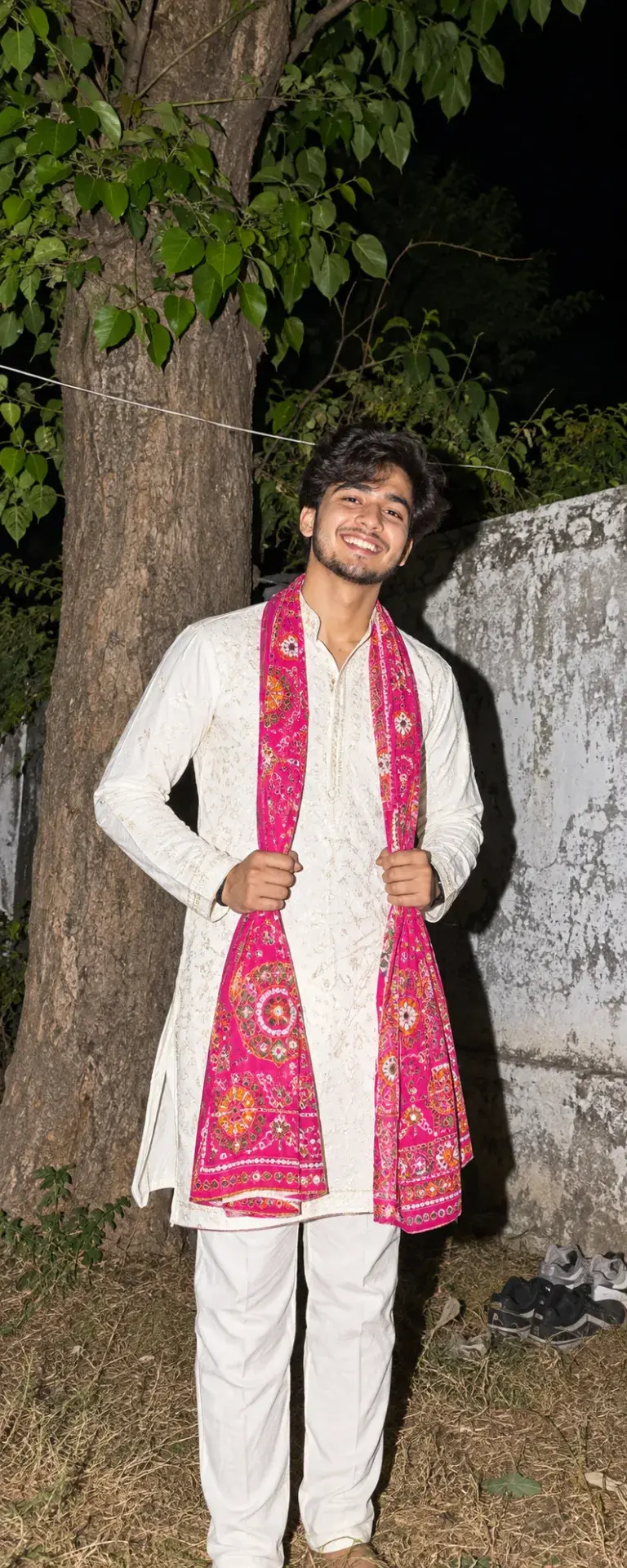🌙📸 Nighttime Flash Photography – Candid Traditional Kurta Portrait