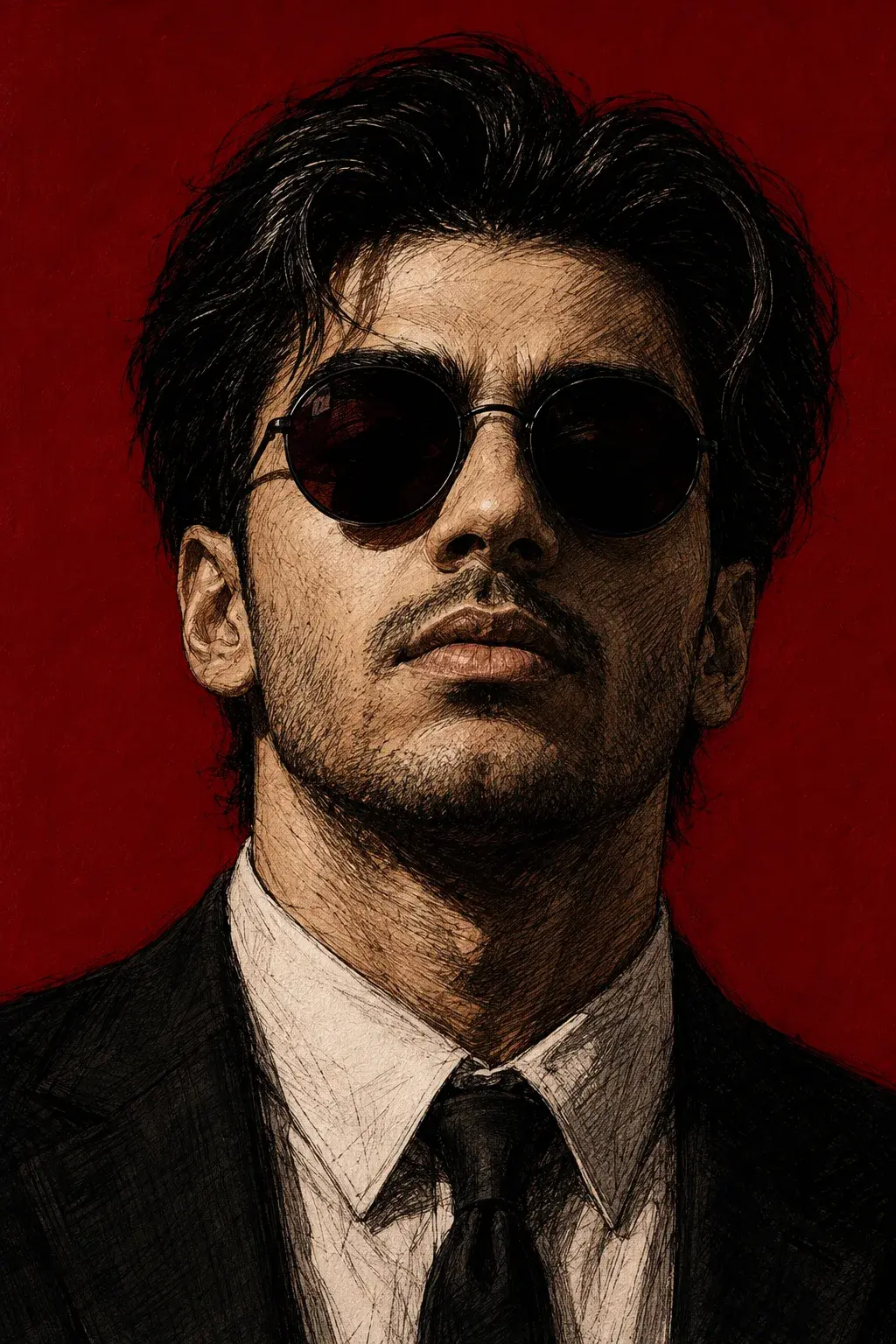 Noir Gentleman — Red Ink Portrait