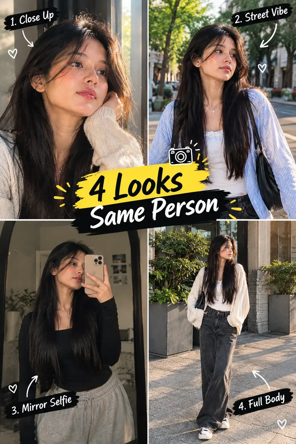 One Photo, Four Vibes — Cinematic Portrait Grid