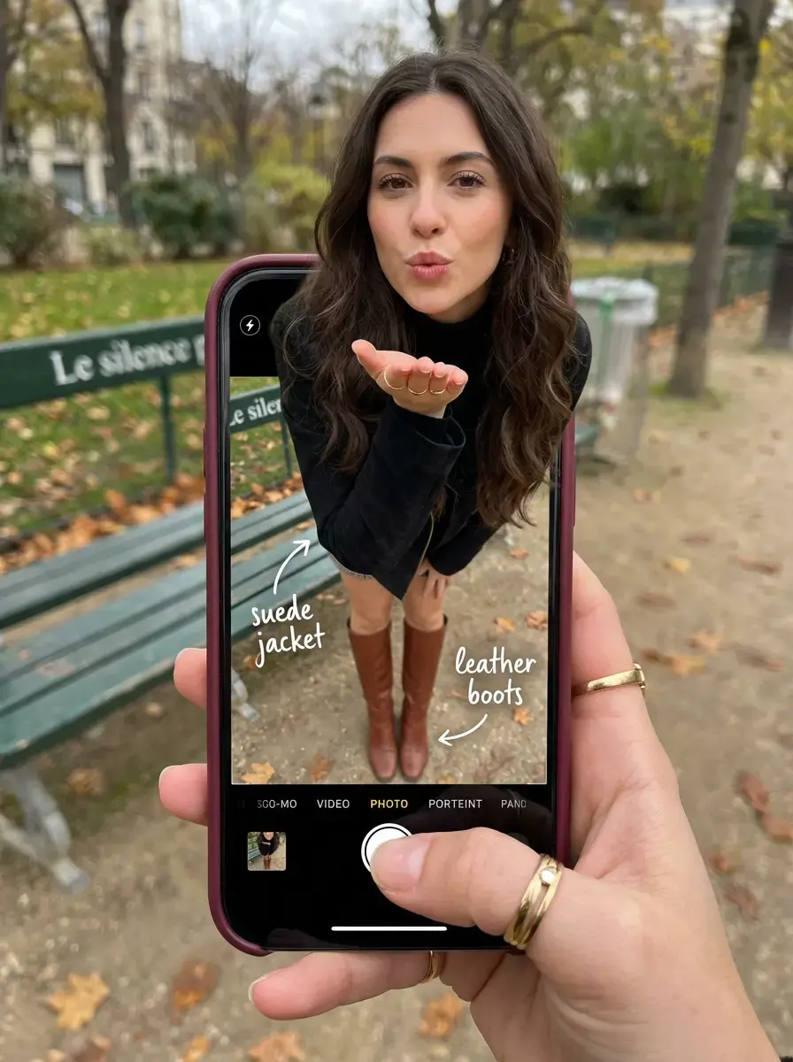 Optical Illusion: Woman Emerging From Smartphone Screen