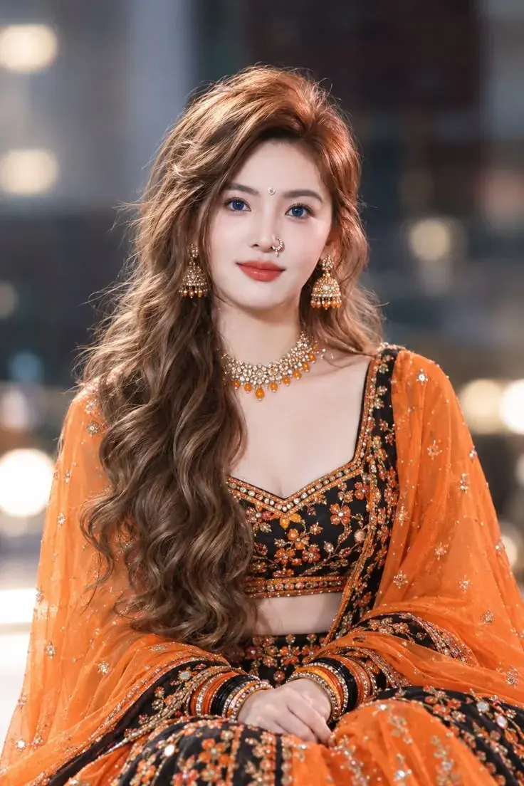 “Orange Glow – Royal Lehenga Portrait”