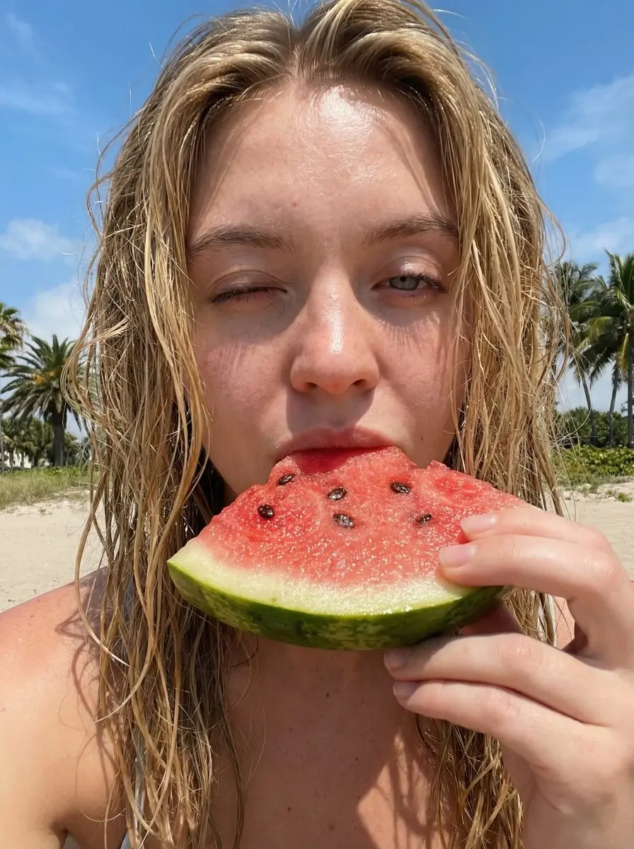 Outdoor Summer Selfie With Watermelon