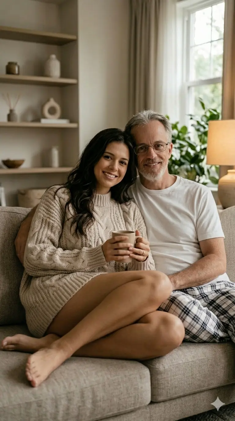 Pareja Relajada En El Sillon De LA Sala / Relaxed Couple In The Sofa