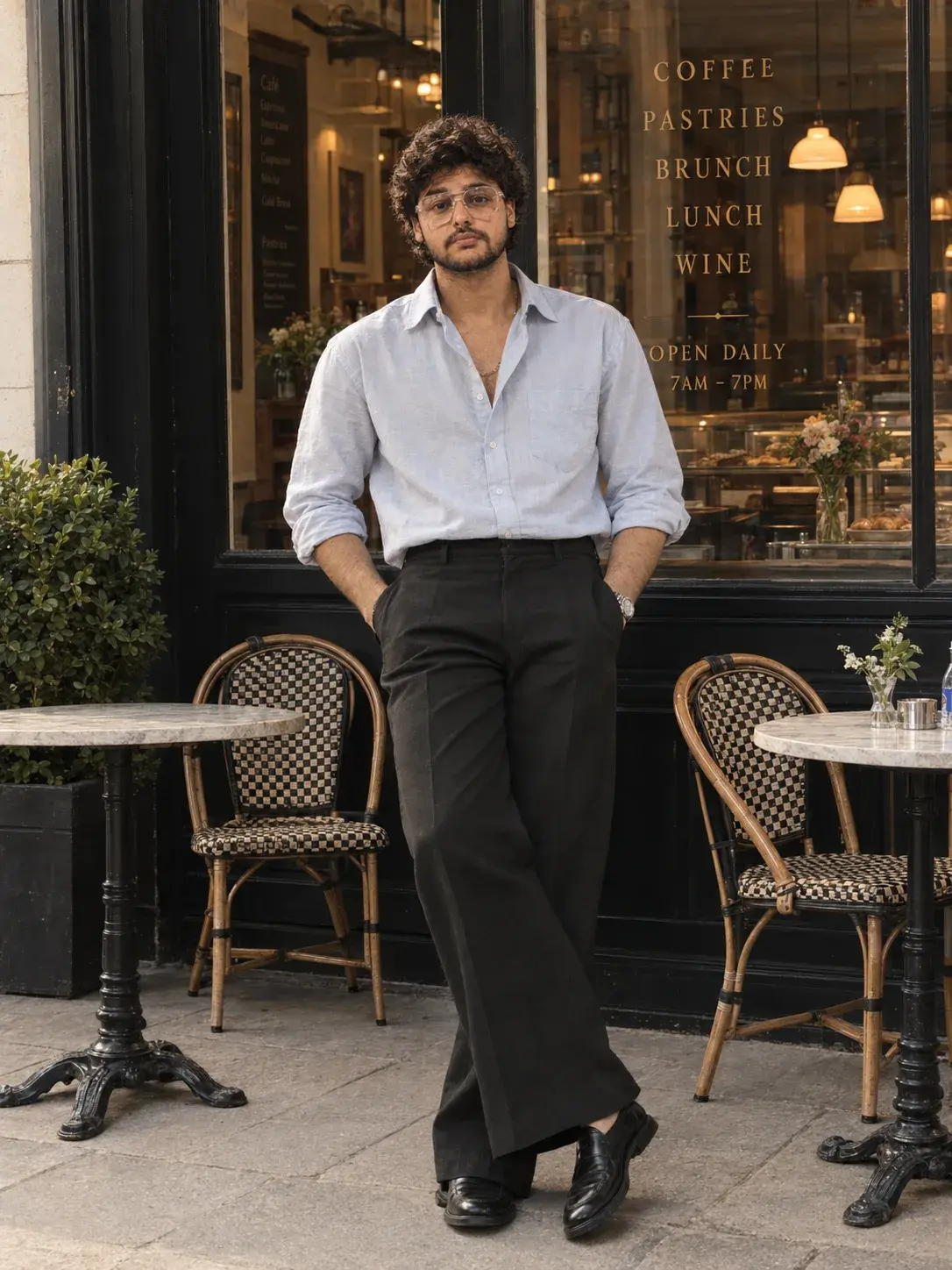 Parisian Café Portrait In Blue And Black.