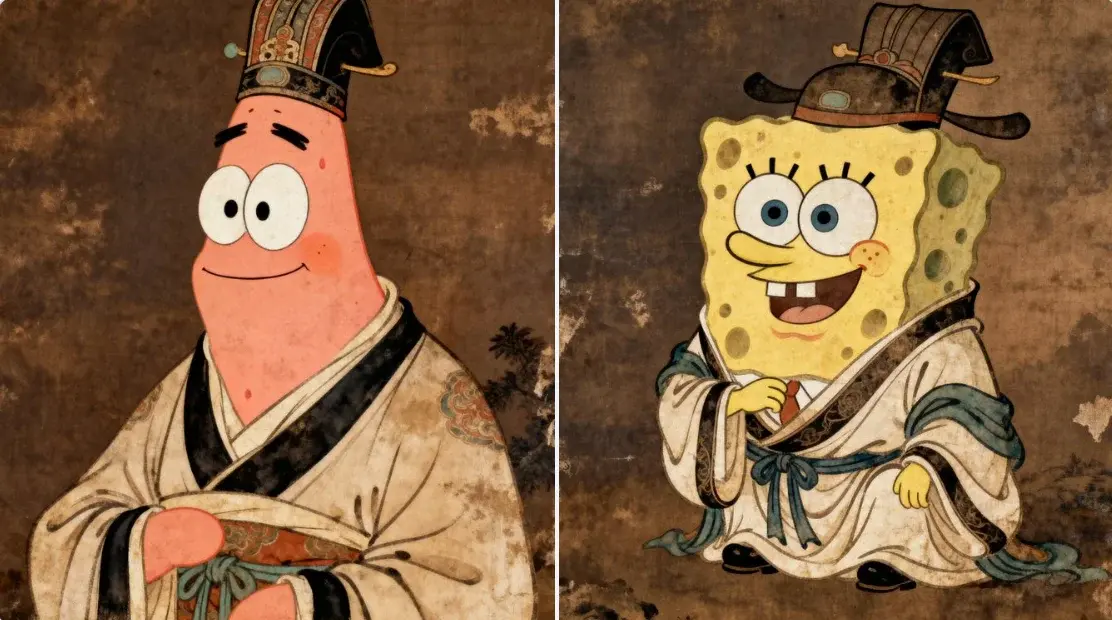 Patrick Star And Spongebob In Ancient Costumes