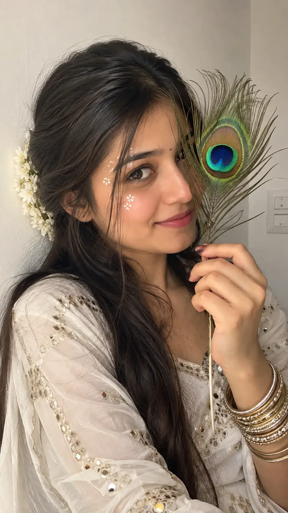 🦚✨ Peacock Feather Portrait – Soft & Elegant Traditional Indian Look