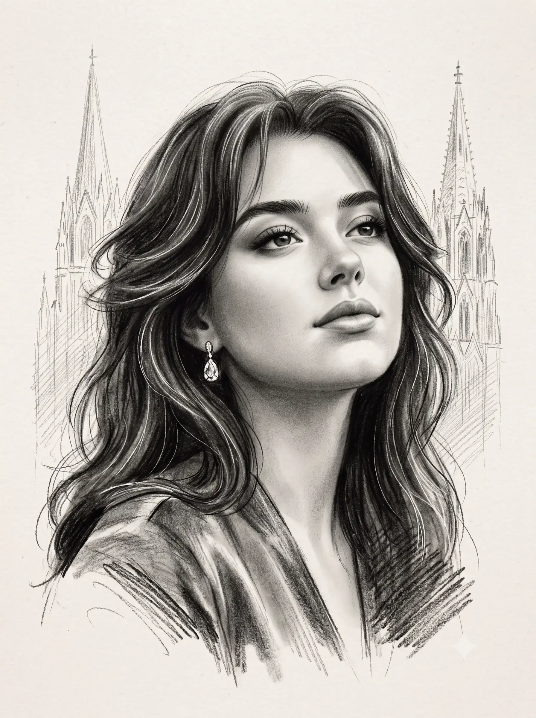 Pencil Sketch Drawing AI Prompt For Woman Photo