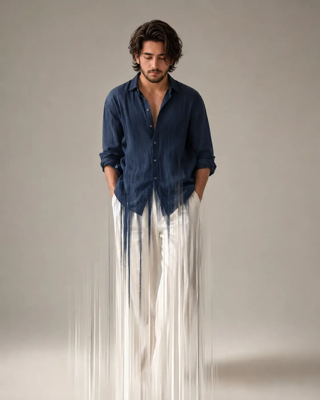 Pensive Fashion Portrait With Dripping Motion Effect