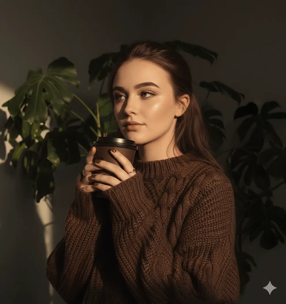 Pensive Woman Holding Coffee