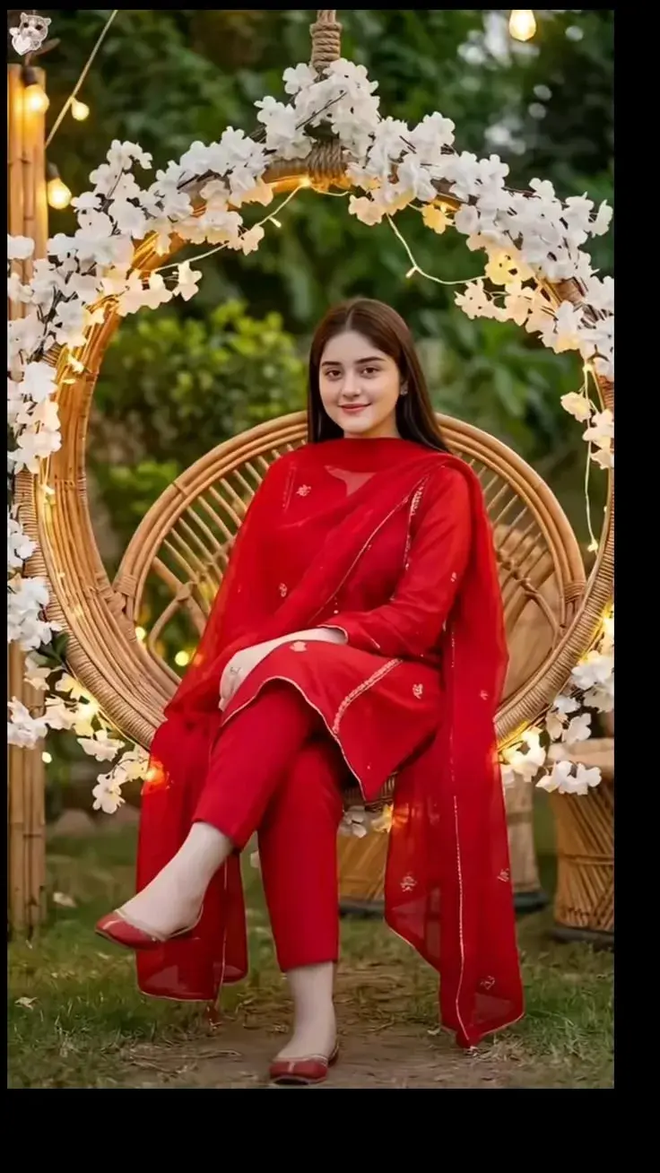 Photorealistic Vertical Portrait Of A Young Woman Seated On A Round Rattan Swing