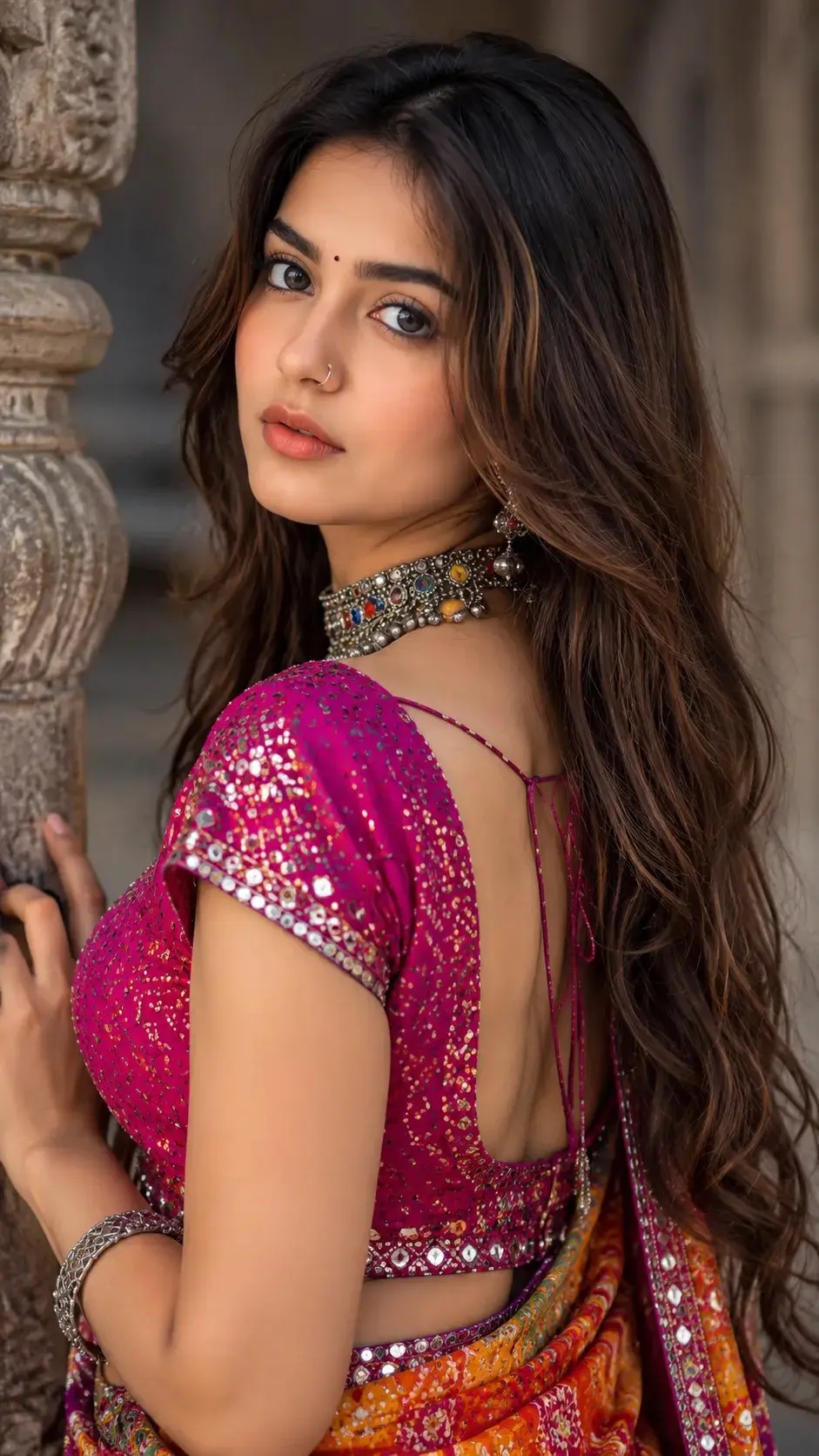 Pink Blouse And Saree