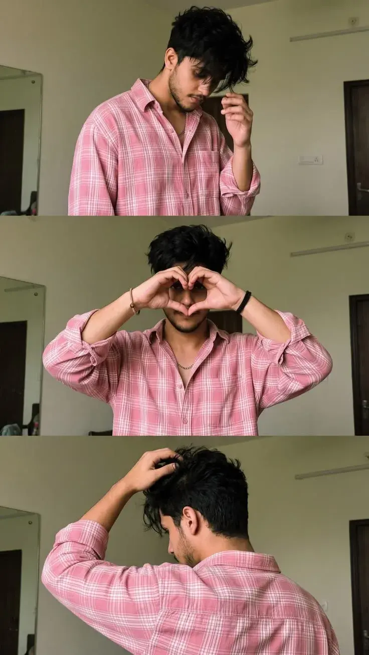 Pink Plaid Shirt Poses For Men | Aesthetic Photo Ideas