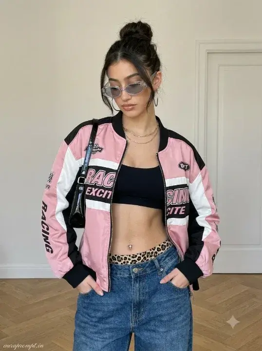 Pink Racing Bomber Indoor Ootd Gemini Prompts