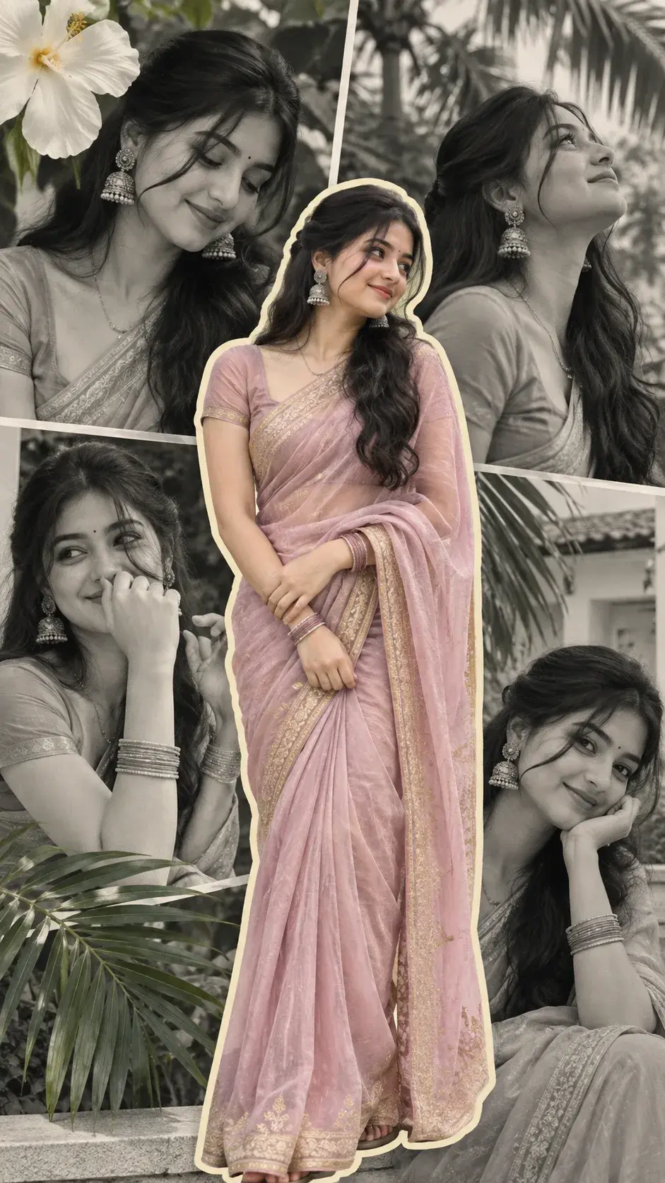 📸 Pink Saree Editorial Collage — AI Image Prompt