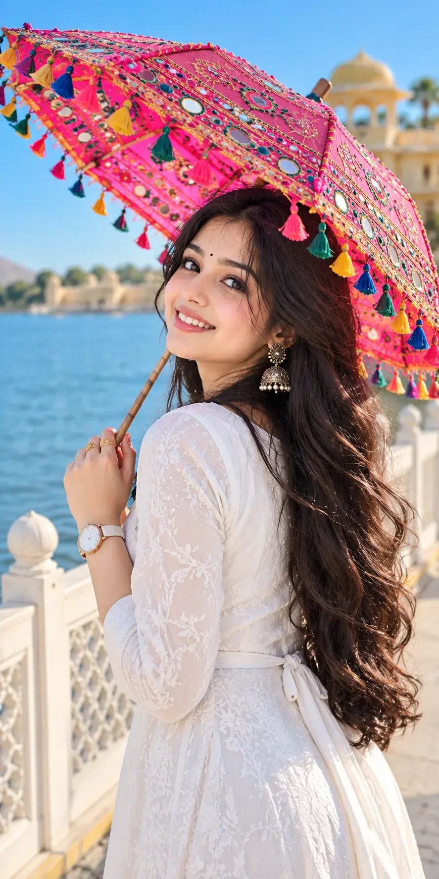 Pink Umbrella Girl ☂️💗 | Dreamy Indian Travel Portrait Aiart