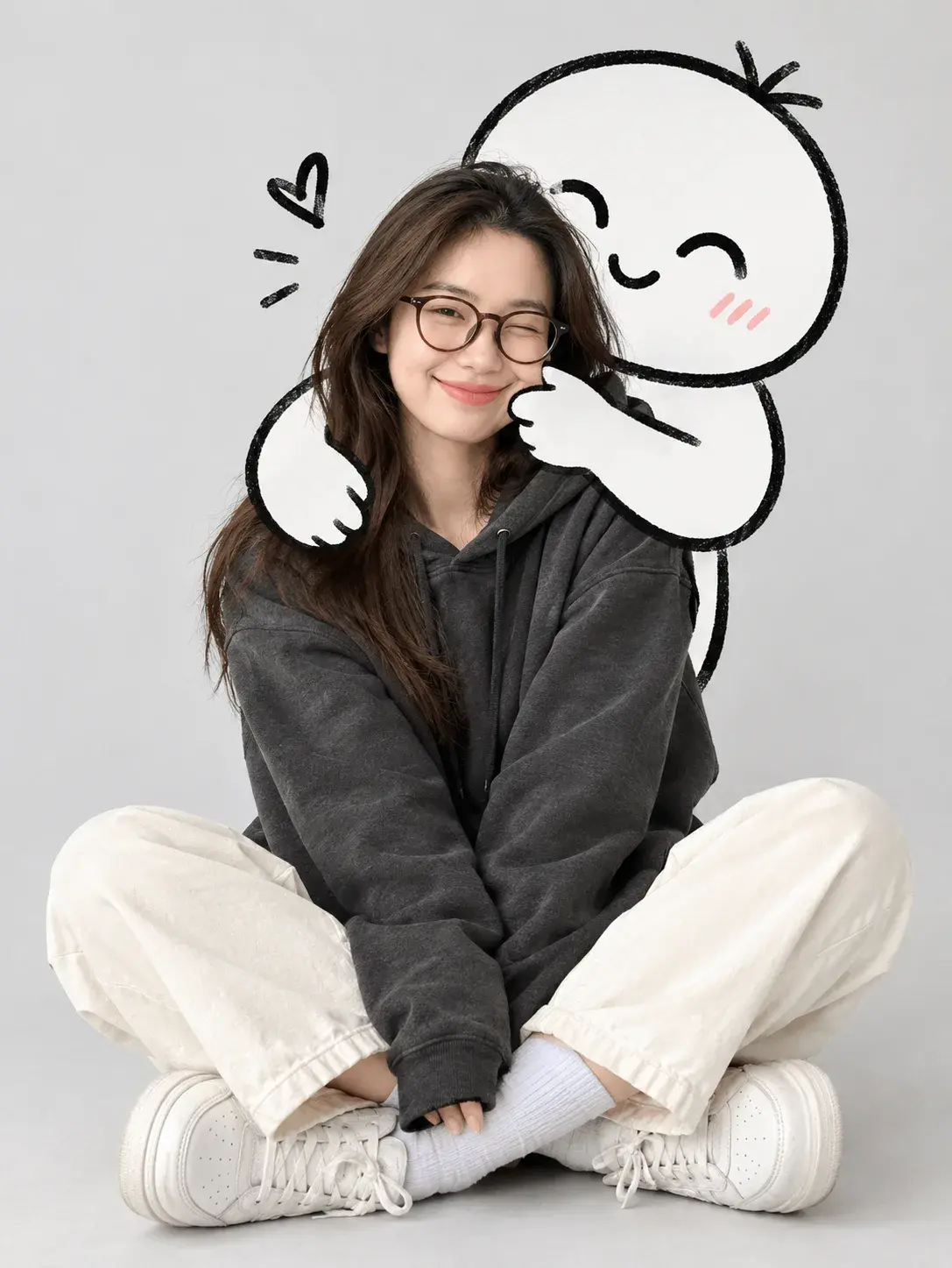Playful Doodle Hug Girl Studio Portrait Prompt