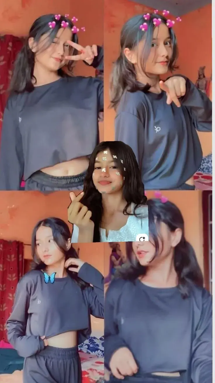 Playful Five-Photo Grid Collage Of Young Indian Woman In Casual Athleisure