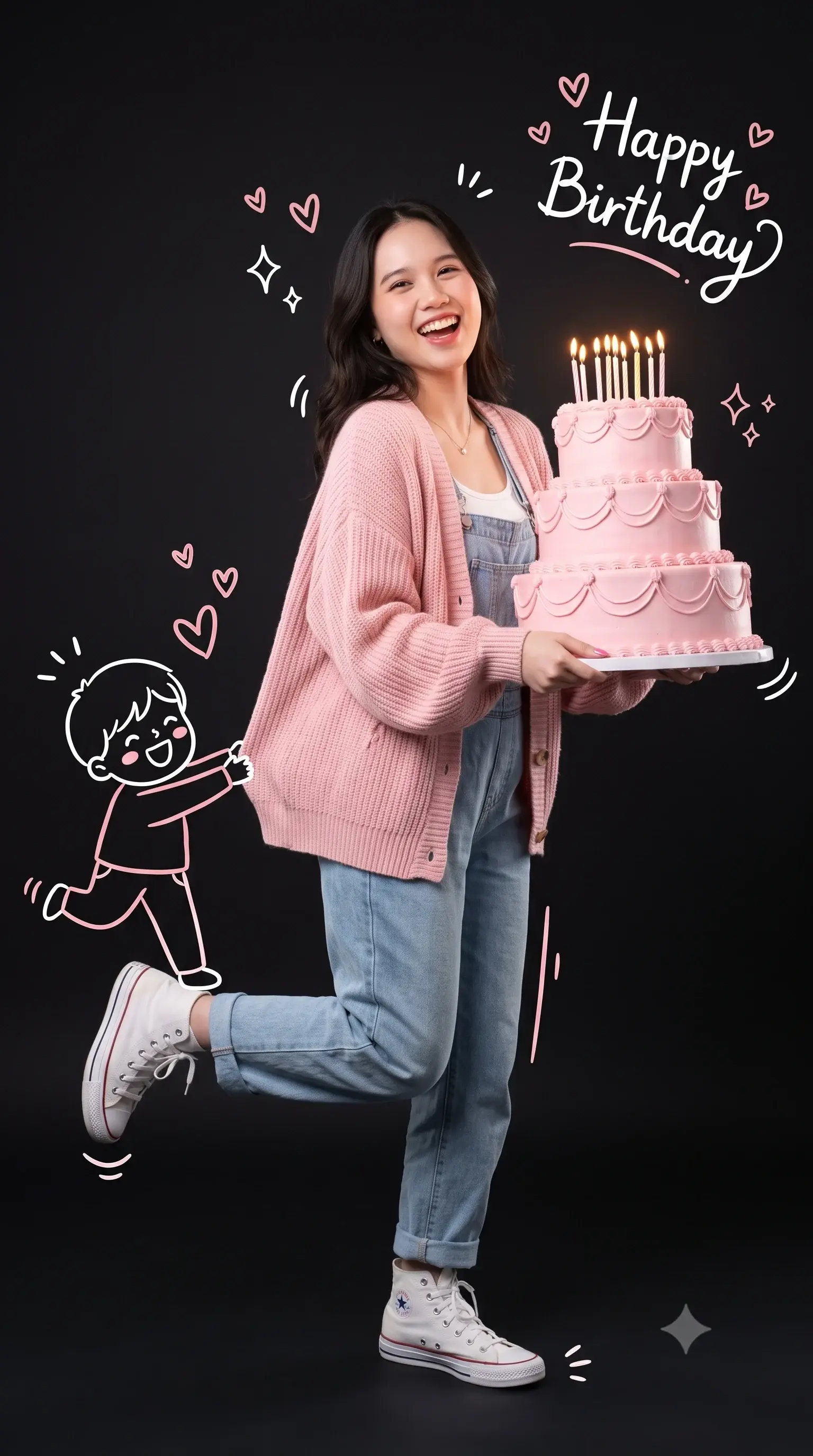 Playful Girl Doodle Birthday Celebration Studio Photo