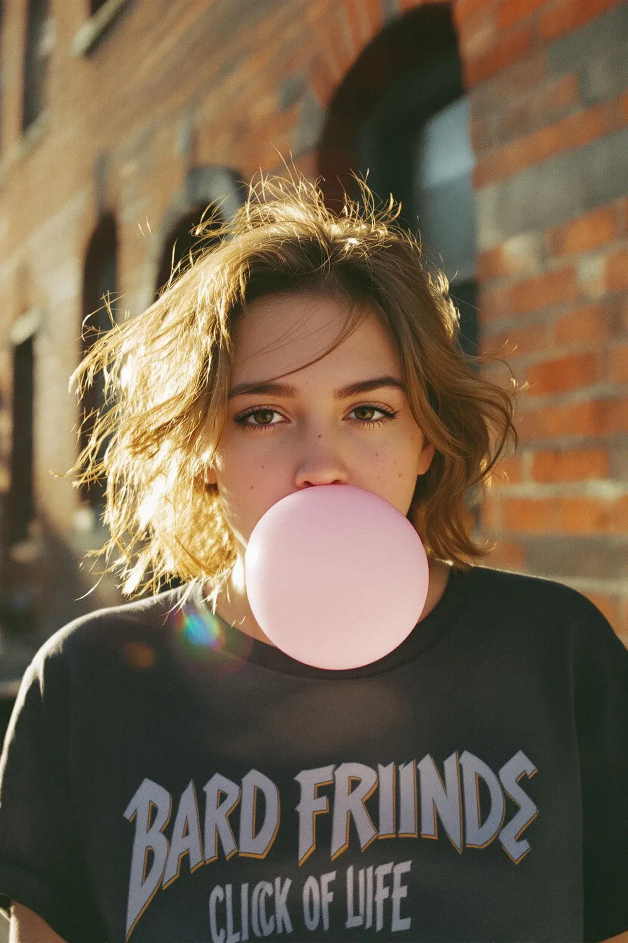 Playful Portrait Of A Young Woman Blowing A Bubble
