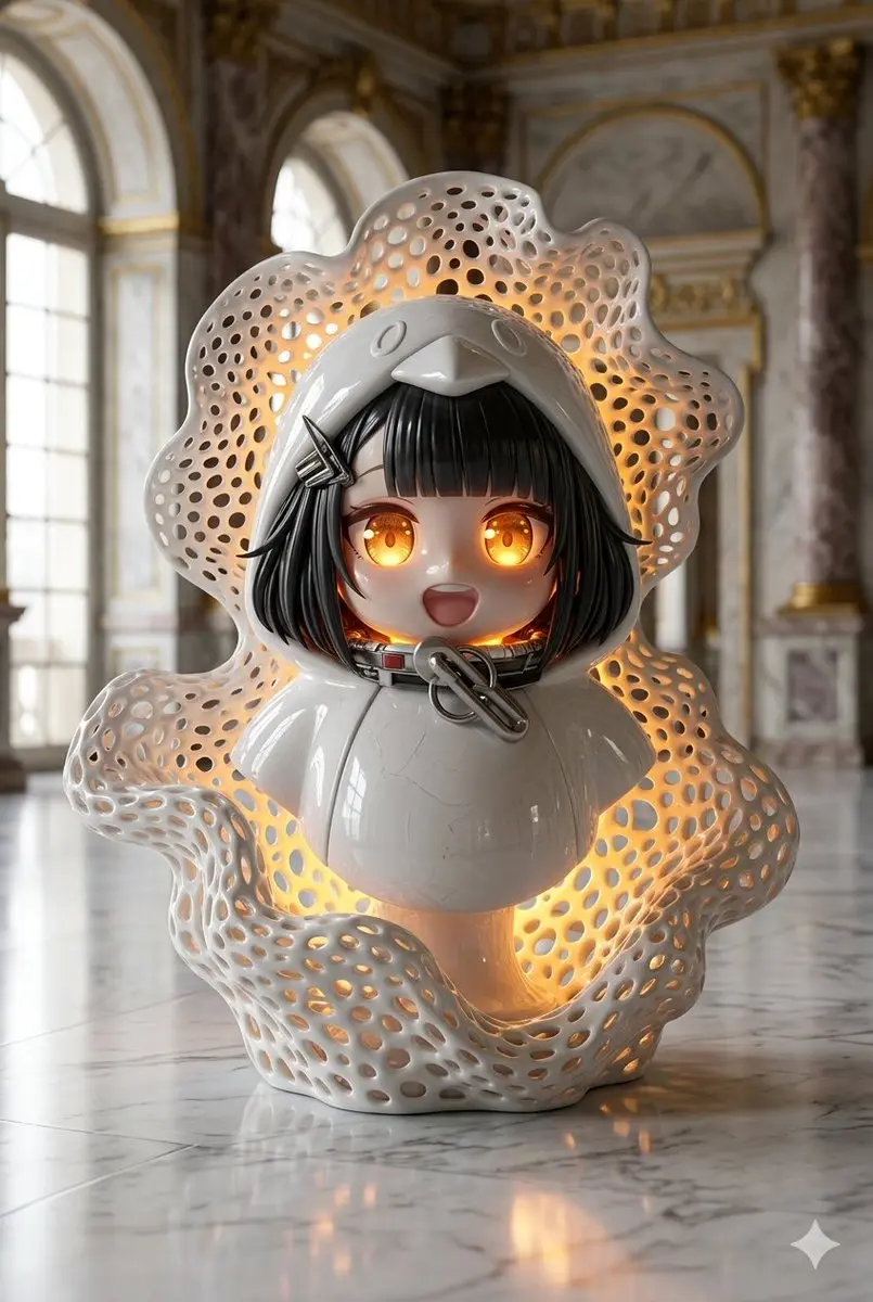 Porcelain Bust With Amber Glow In Classical Interior