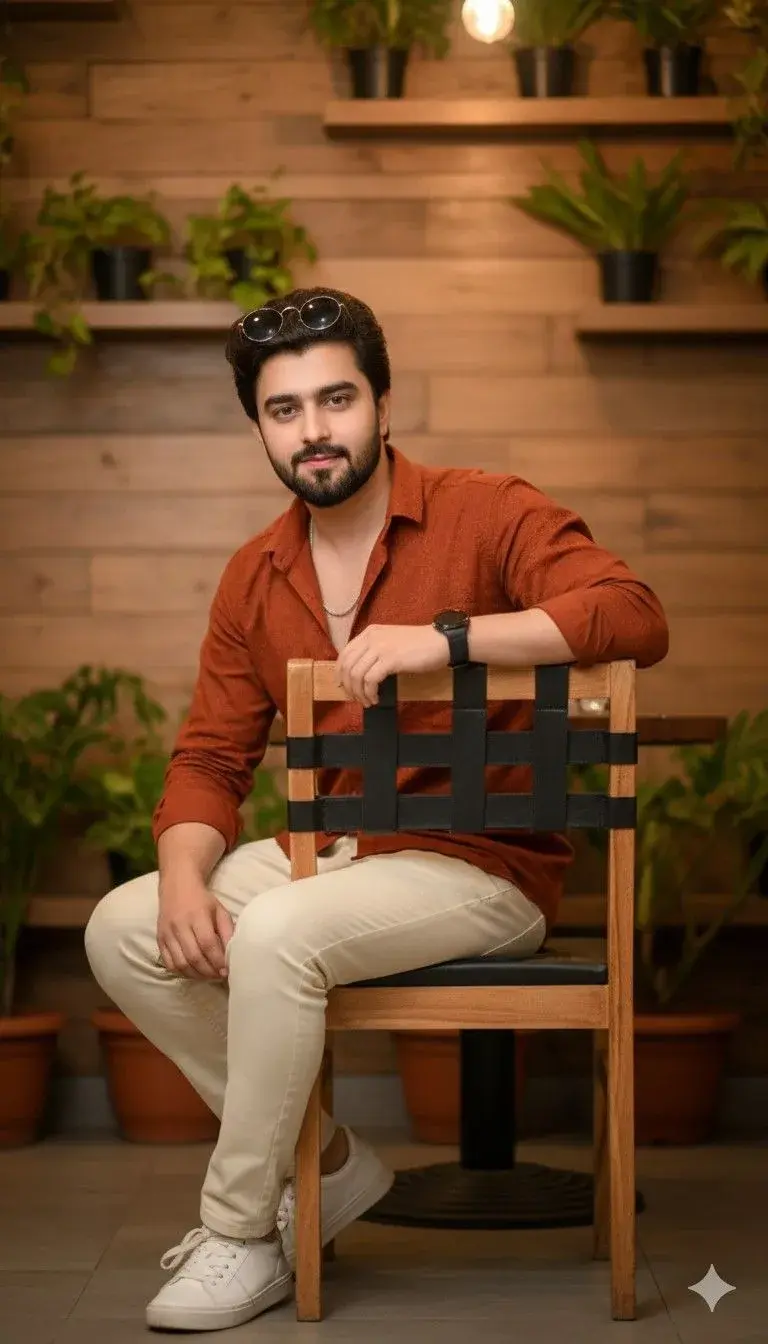 Portrait Of A Relaxed Young Man Seated On A Wooden Chair