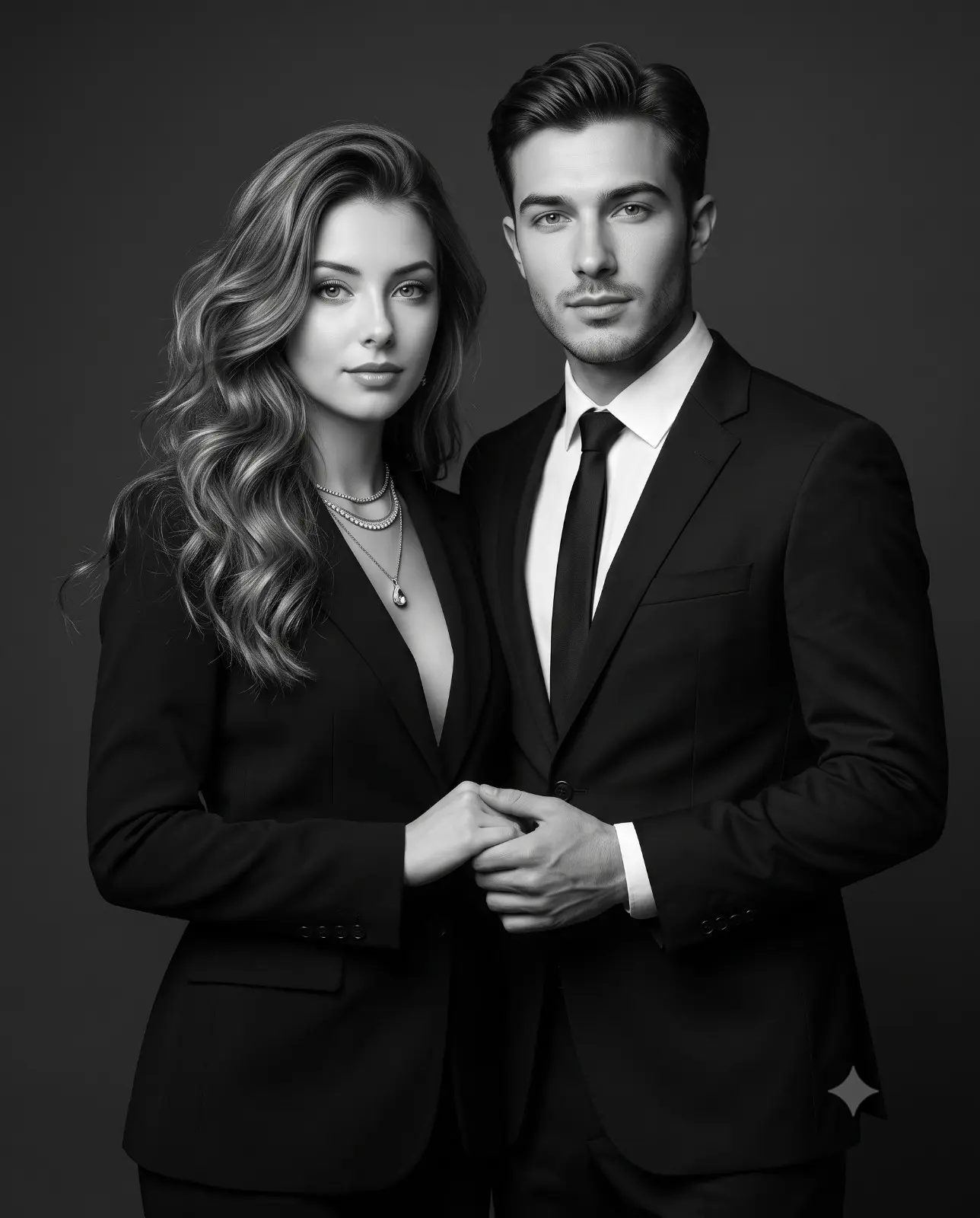 Power Couple In Business Suits Studio Portrait