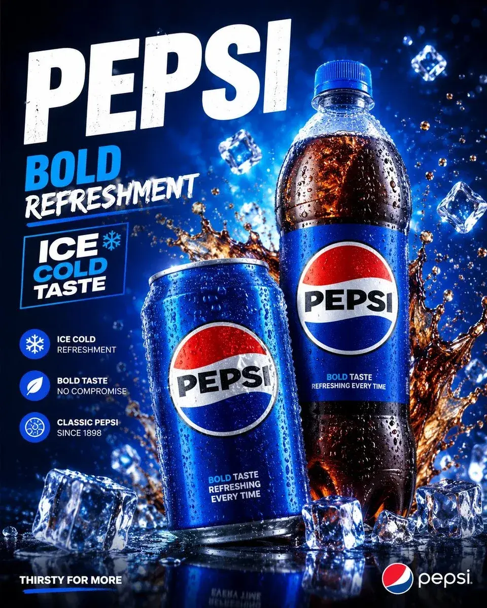 Premium Pepsi Drinks Packaging Advertisement Poster With A Bold, Refreshing, Create A Premium Pepsi Drinks Packaging Adv