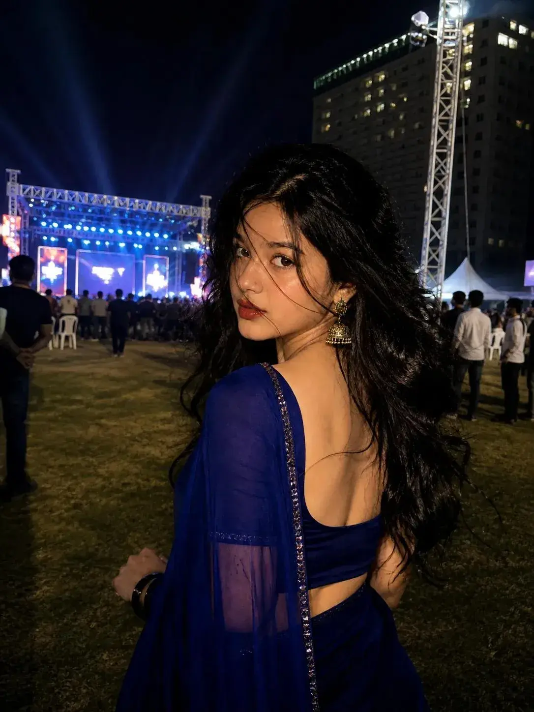 Prompt: Ultra-Realistic Night Event Portrait – Royal Blue Saree