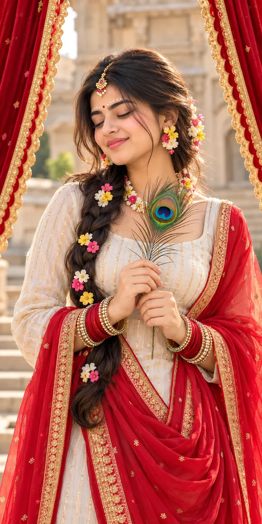 Radha Rani Divine Peacock Feather Portrait ❤️✨