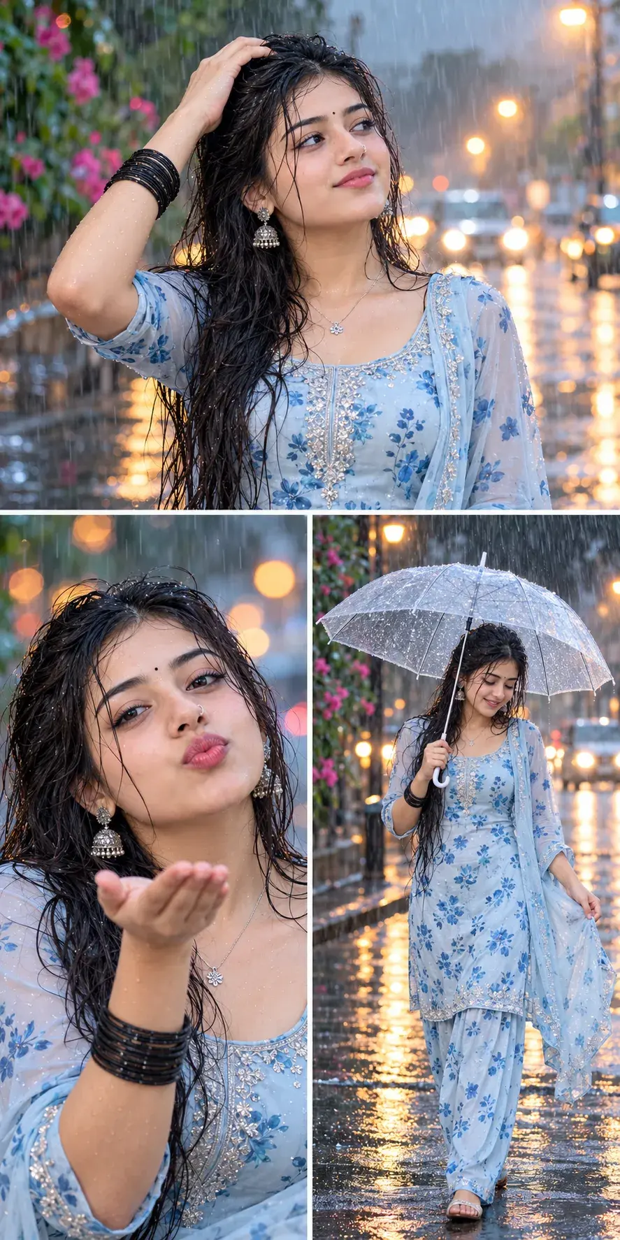 Rainy Day Love Story 💙✨ | Beautiful Monsoon Girl AI Portrait Shorts