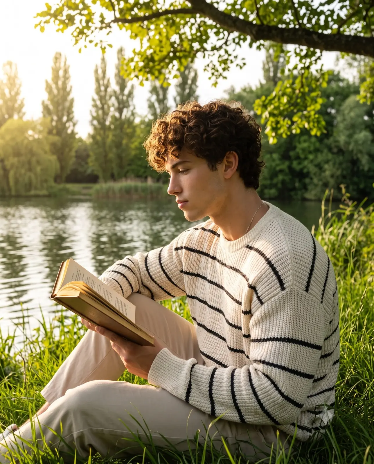 Reading Under A Tree By The Water
