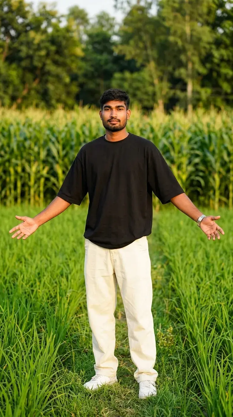 Realistic Full-Body Male Portrait In Lush Green Field Prompt