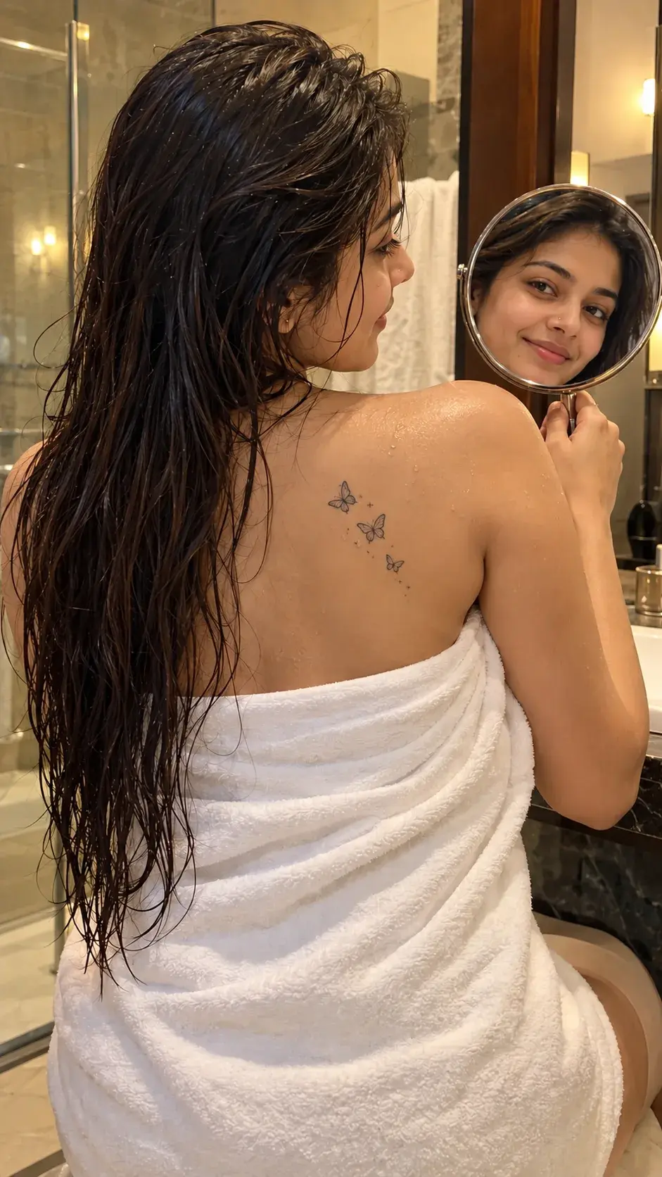 Realistic Indian Woman Mirror Selfie After Shower | Natural Beauty
