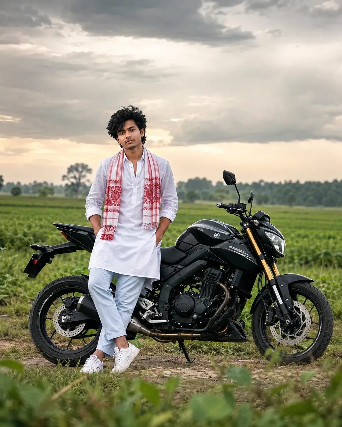 📸 Realistic Motorcycle Field Portrait Prompt