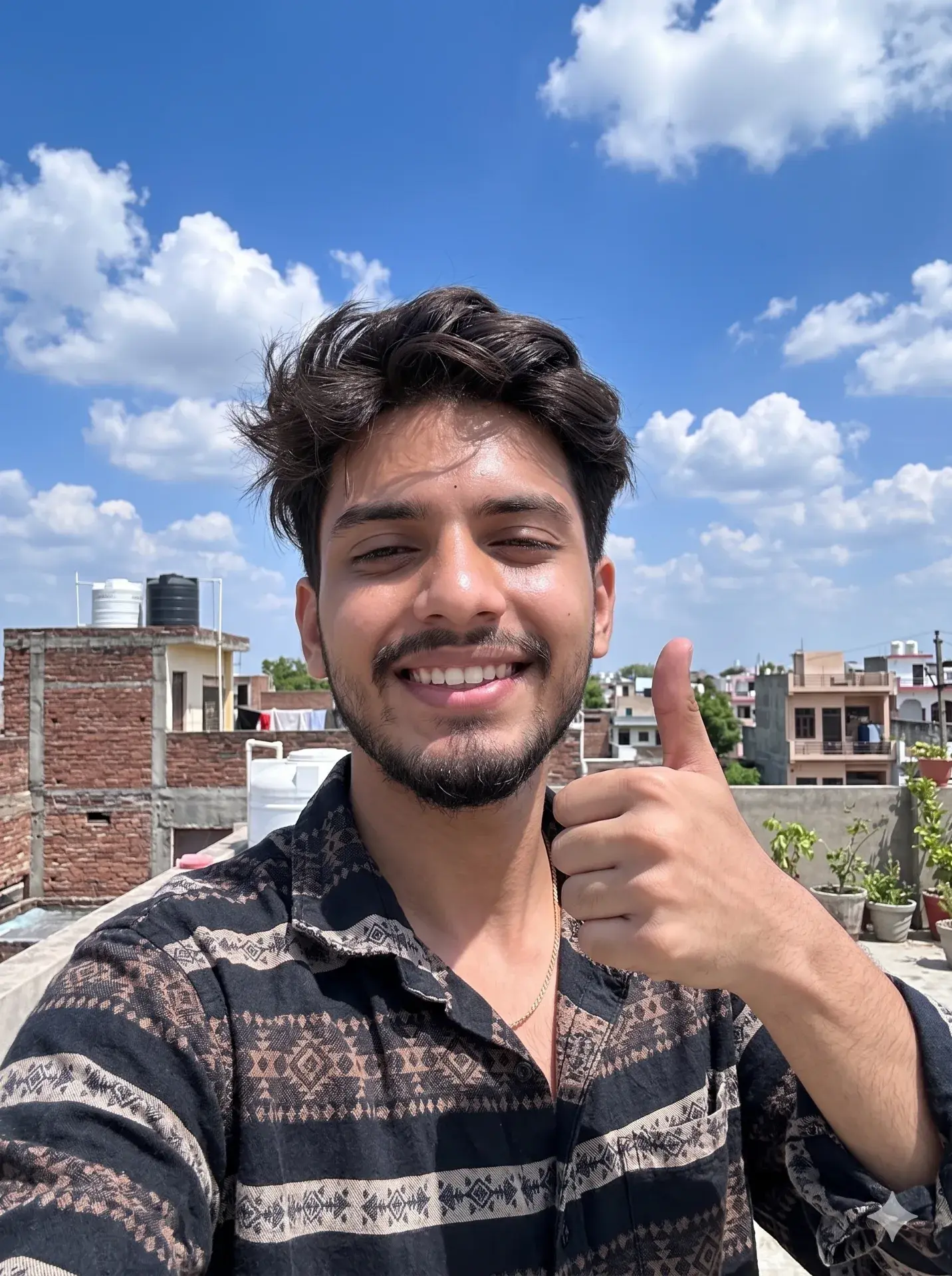 Realistic Rooftop Selfie With Thumbs Up | Aesthetic Men’s Portrait