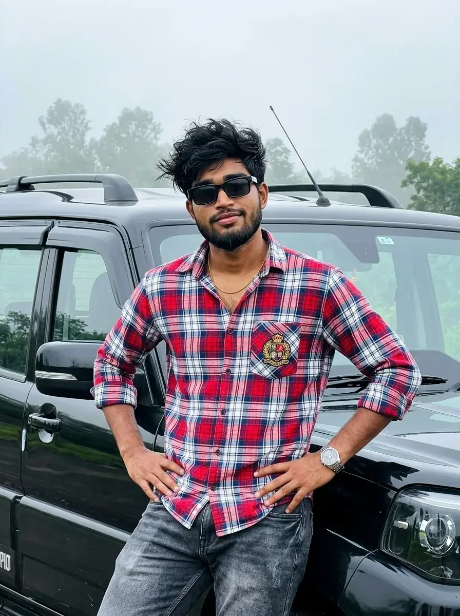 Red Flannel Plaid Black Suv Outdoor Portrait