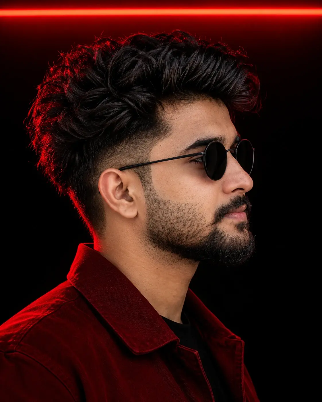 Red Neon Side Profile Portrait AI Prompt