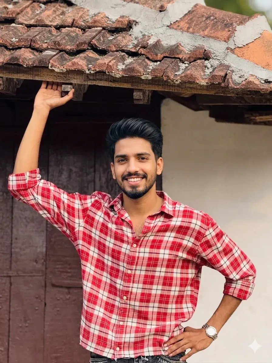 Red Plaid Shirt Portrait | Rustic Village Aesthetic