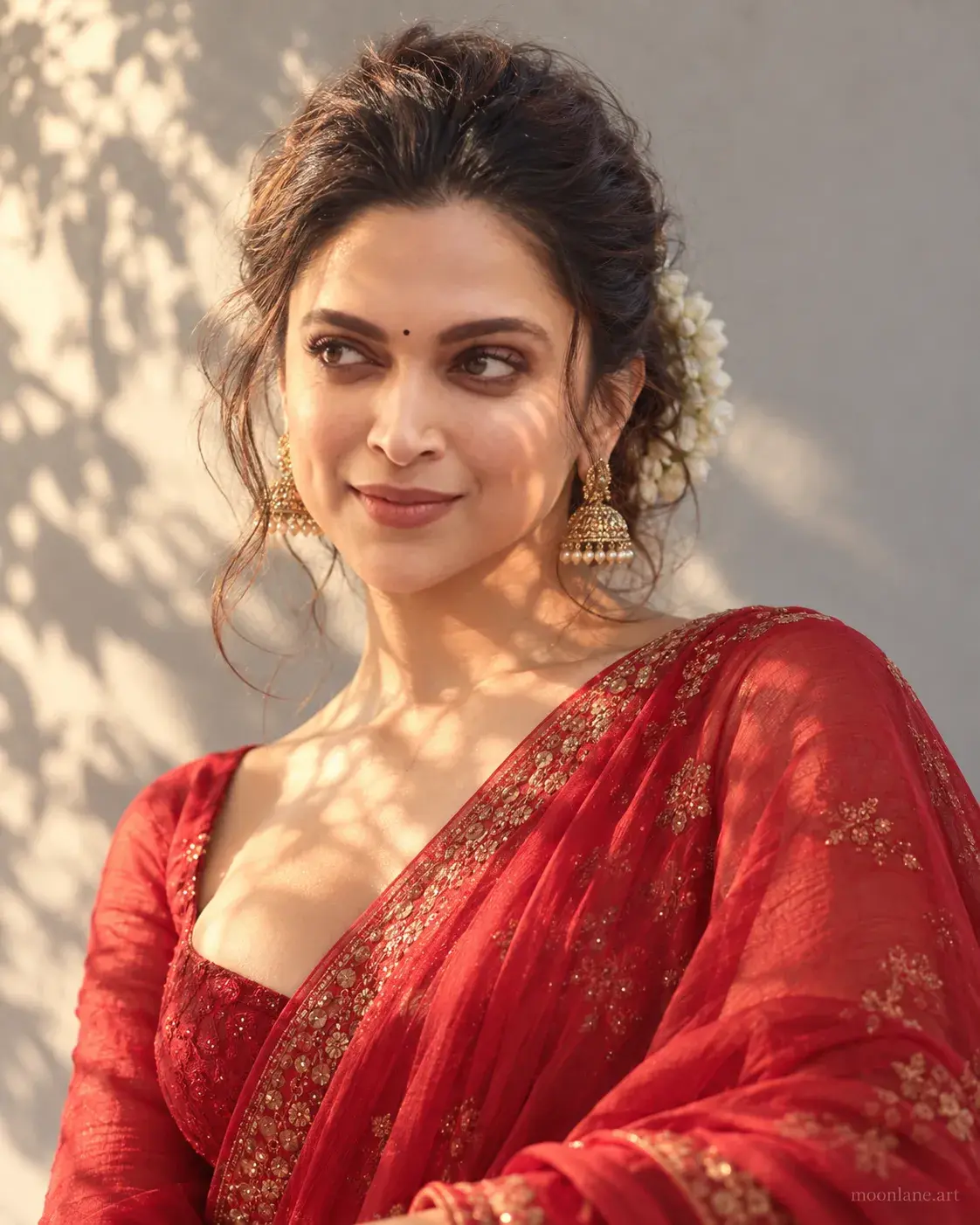 Red Saree With Mogra In Hairs Portrait
