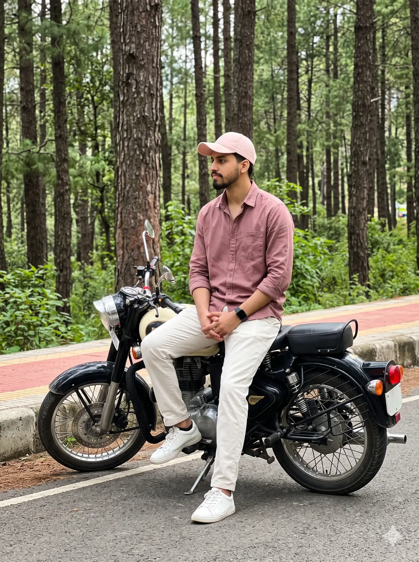 Retro Motorcycle Photoshoot In Pine Forest | Aesthetic Men’s Portrait