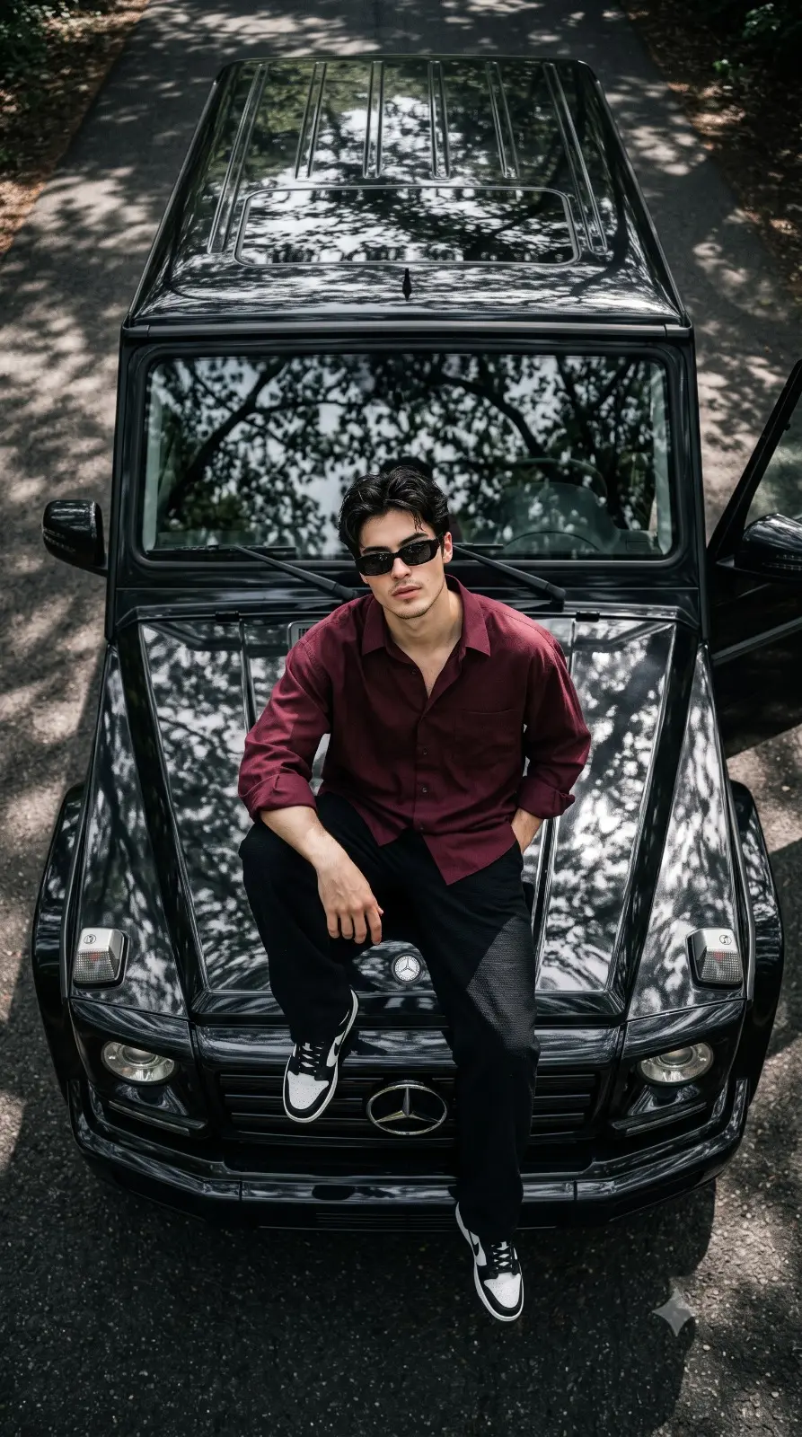 Rich Aesthetic Guy In Burgundy Shirt Portrait