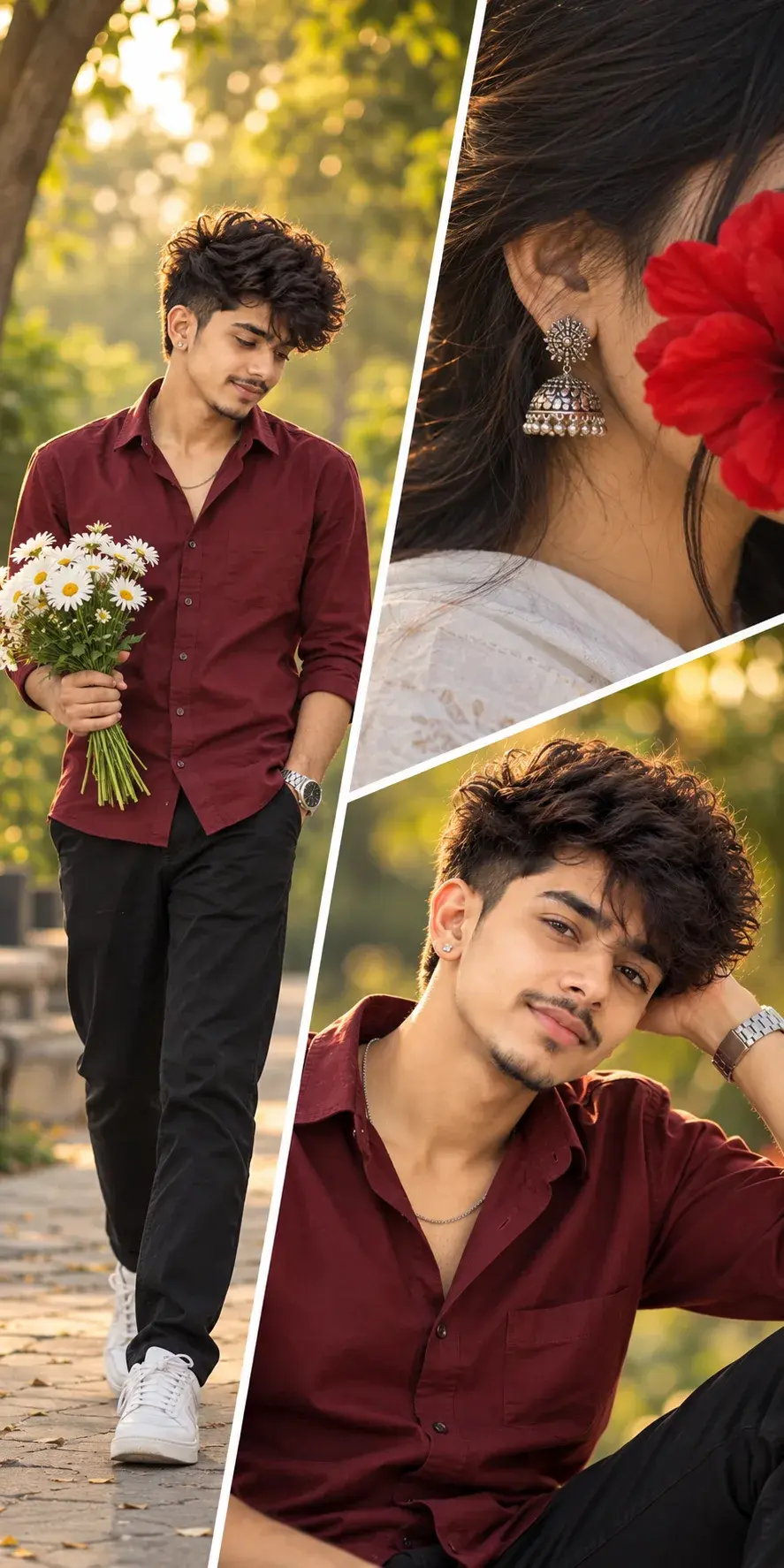 Romantic Boy Aesthetic Photo Collage ❤️ | Maroon Shirt Look