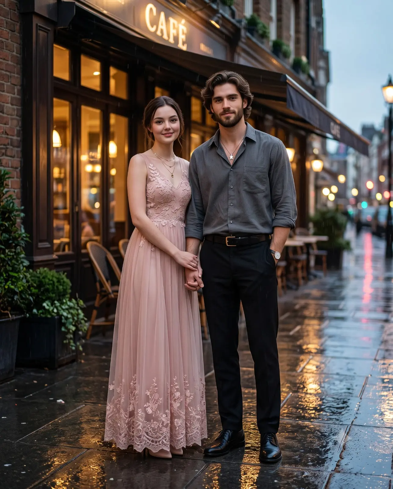 Romantic Couple Outside Cafe Portrait