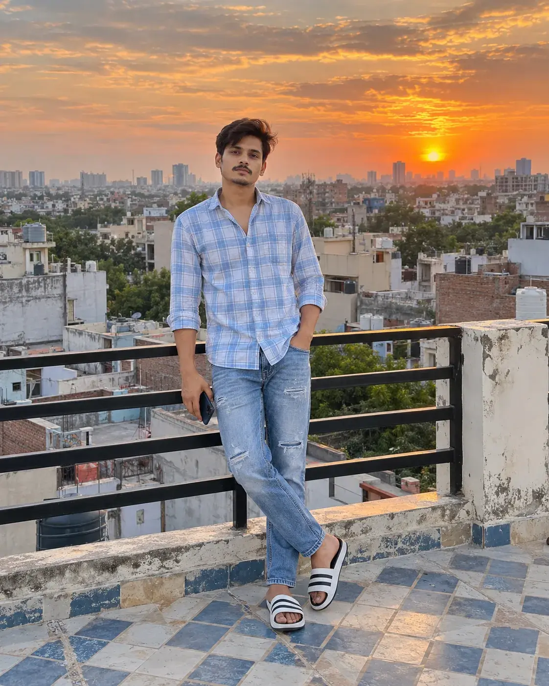 🌇📸 Rooftop Sunset City Portrait — Exact Prompt