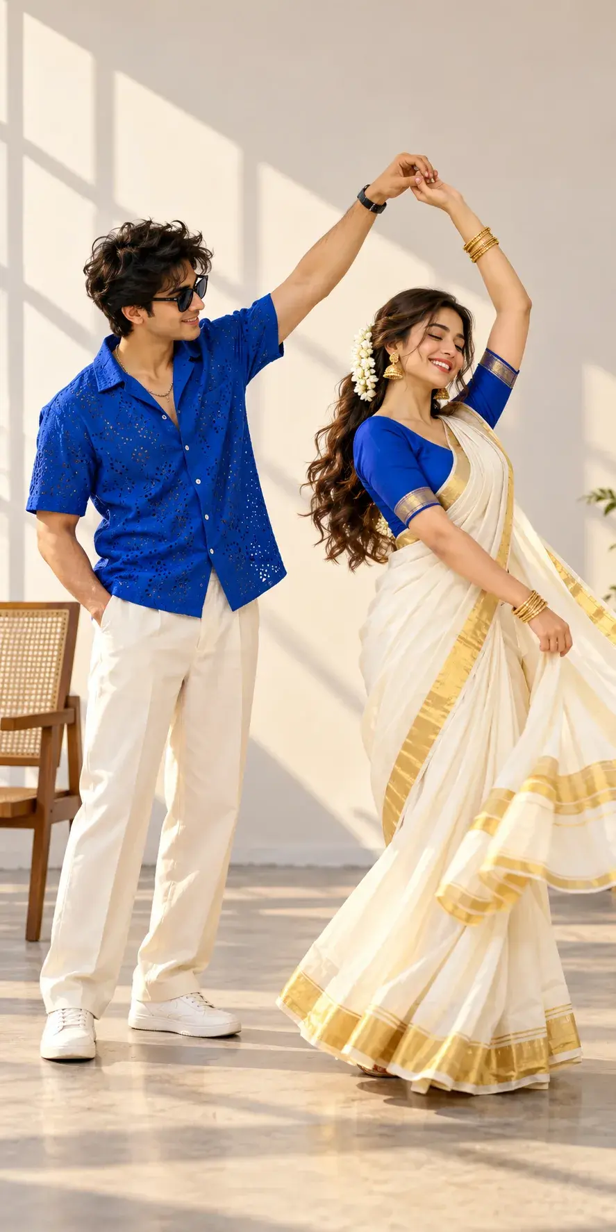 Royal Blue & White Ethnic Couple Look | Indian Festive Fashion ✨