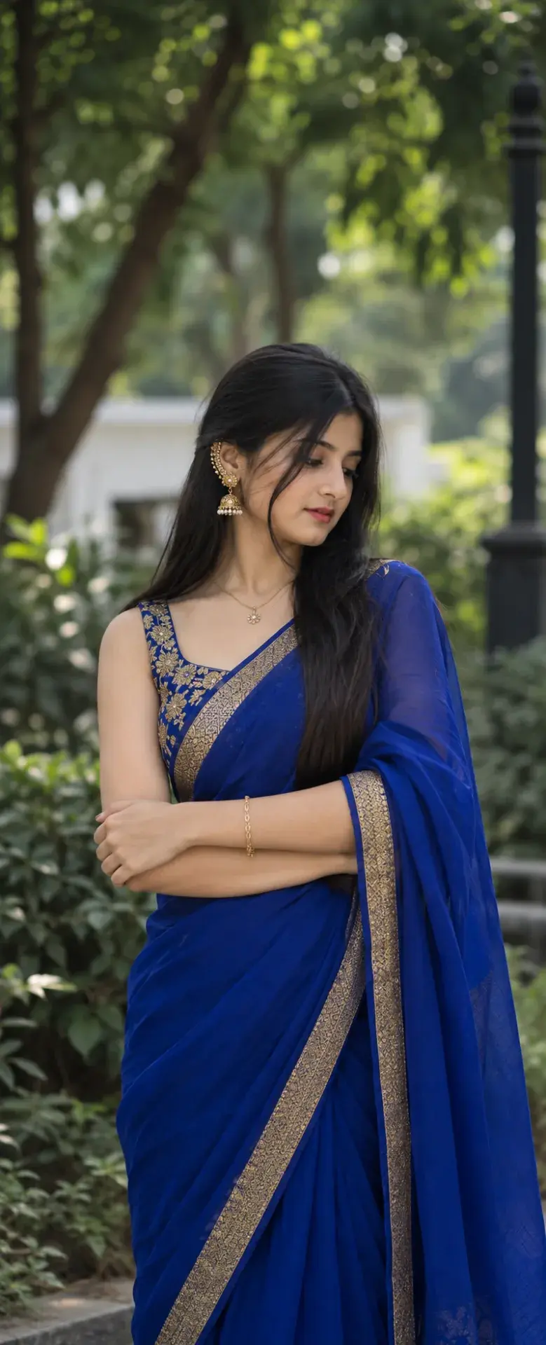 💙👑 Royal Blue Saree Aesthetic AI Photo Prompt 📸✨