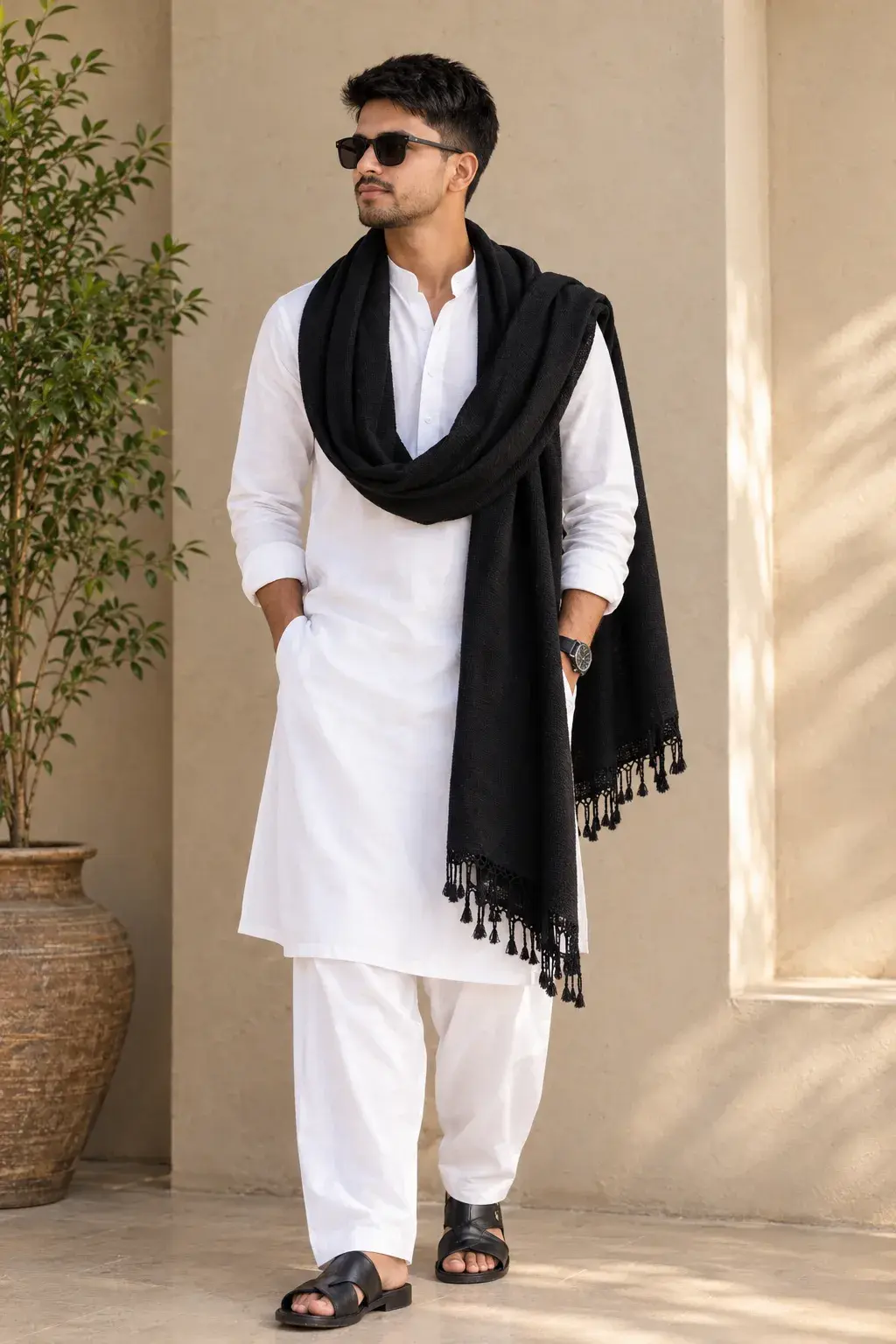 🤍 Royal Desi Look 👑🔥 | White Kurta & Black Shawl 🖤 | Classy Indian Men Fashion ✨ Shorts