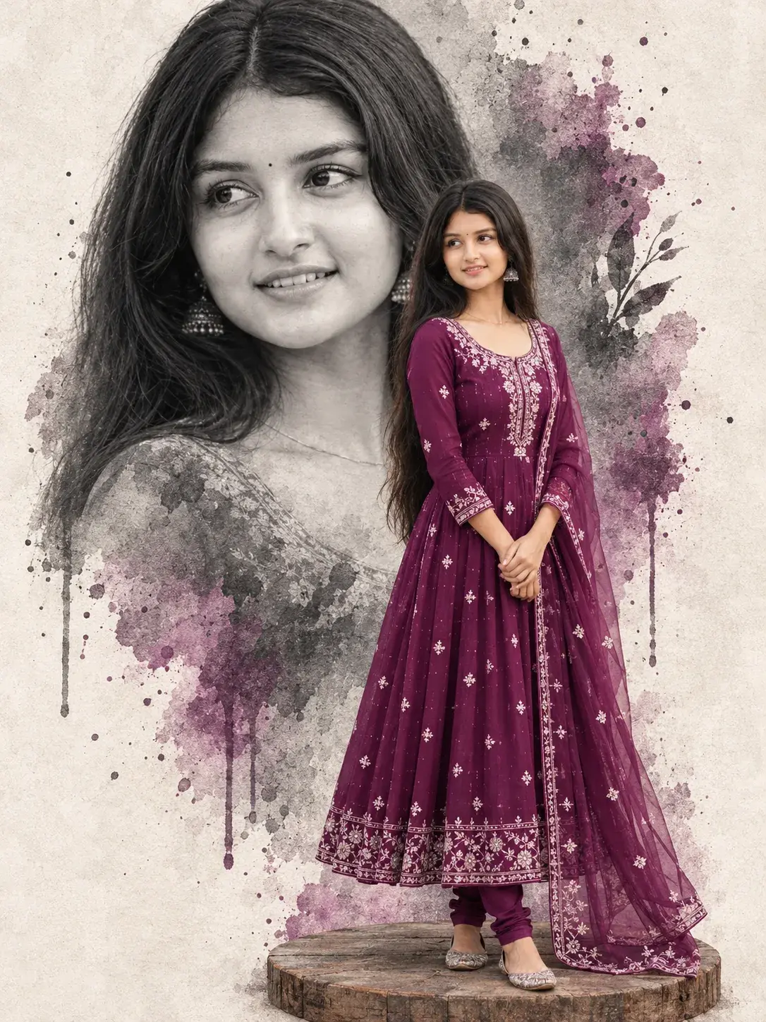 Royal Magenta Elegance 💜 | Indian Ethnic Double Exposure Portrait
