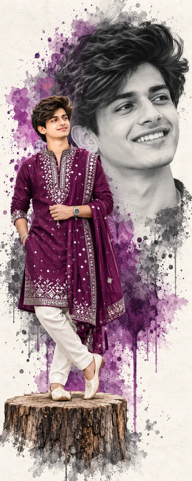 Royal Purple Elegance 💜 | Artistic Double Exposure Portrait