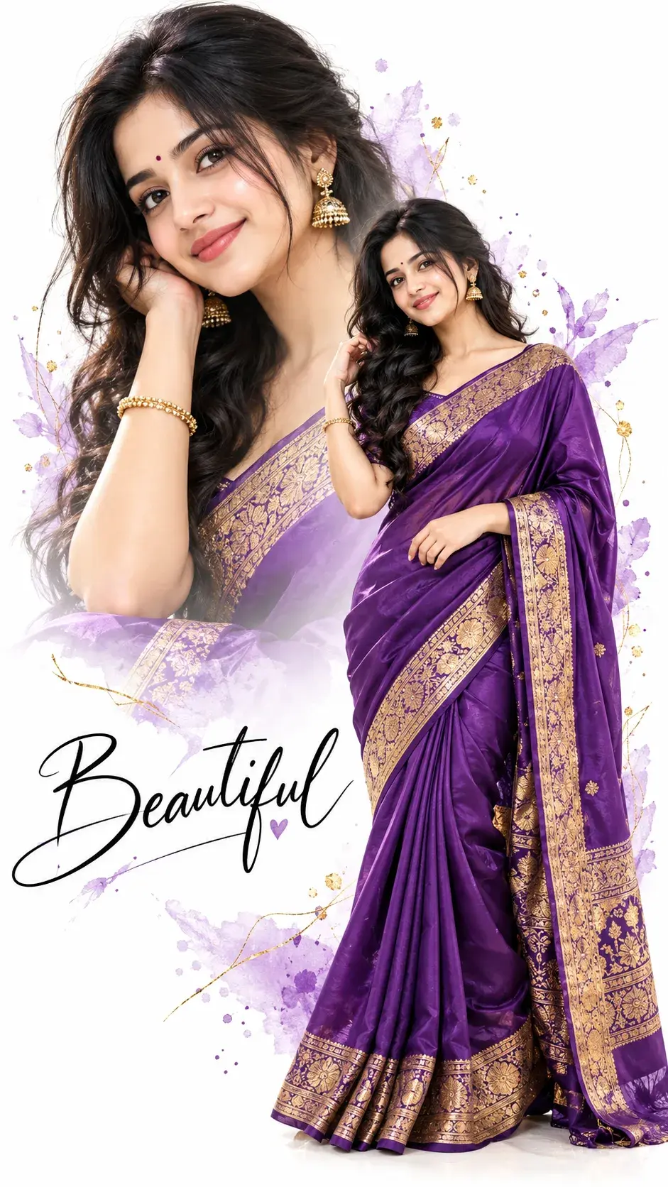 Royal Purple Saree Double Portrait Collage 💜✨